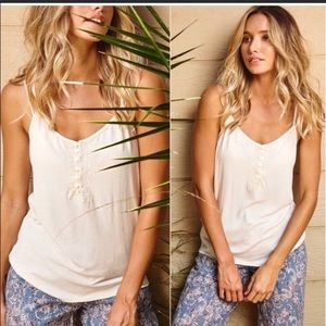 Cream Button Down Lightweight Soft Cami Racer Back Tank Top